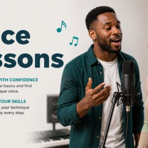A vocal coach guiding a classroom of adult students through deep-breathing and vocal warm-up exercises at the studio for the intensive voice course.